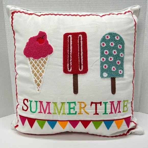 White Square Throw Pillows Set Summer Multicolor Ice Cream Cones Print Outdoors - Picture 17 of 17
